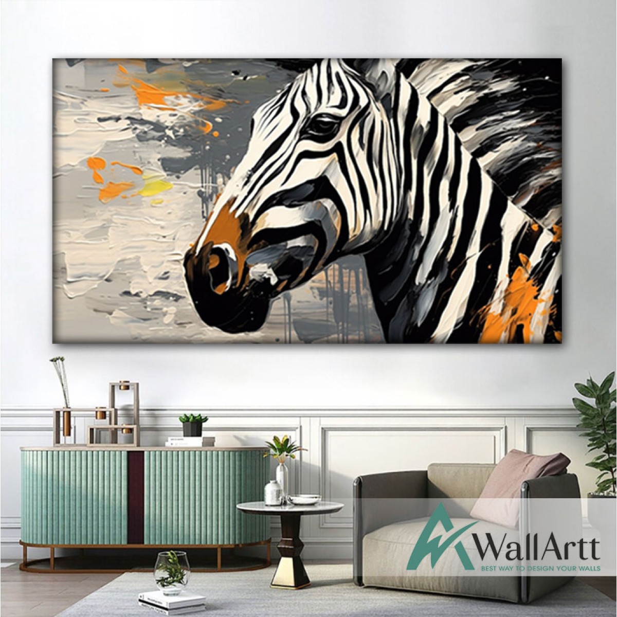 Orange Zebra 3d Heavy Textured Partial Oil Painting